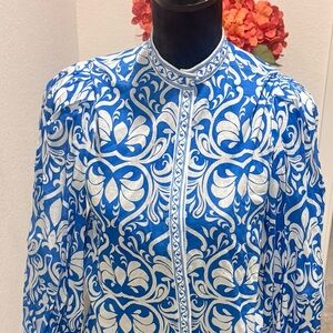 Alice + Olivia Blue and White Button Down Shirt